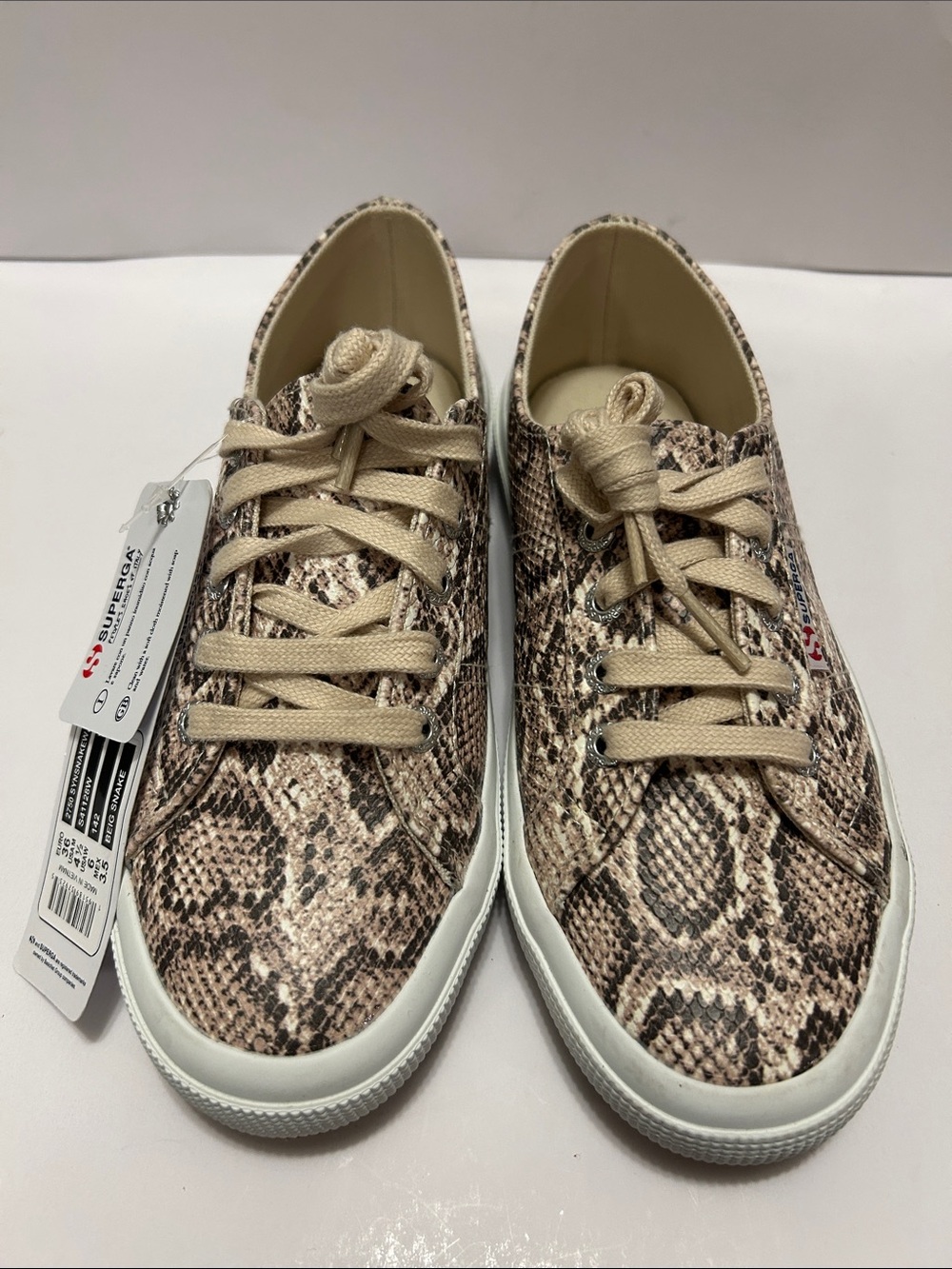 Superga Beige Snake-Print Low Top Sneakers Women